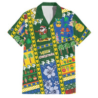 Solomon Islands Christmas Family Matching Off Shoulder Maxi Dress and Hawaiian Shirt Festive Beach Vibes LT05 Dad's Shirt - Short Sleeve Green - Polynesian Pride