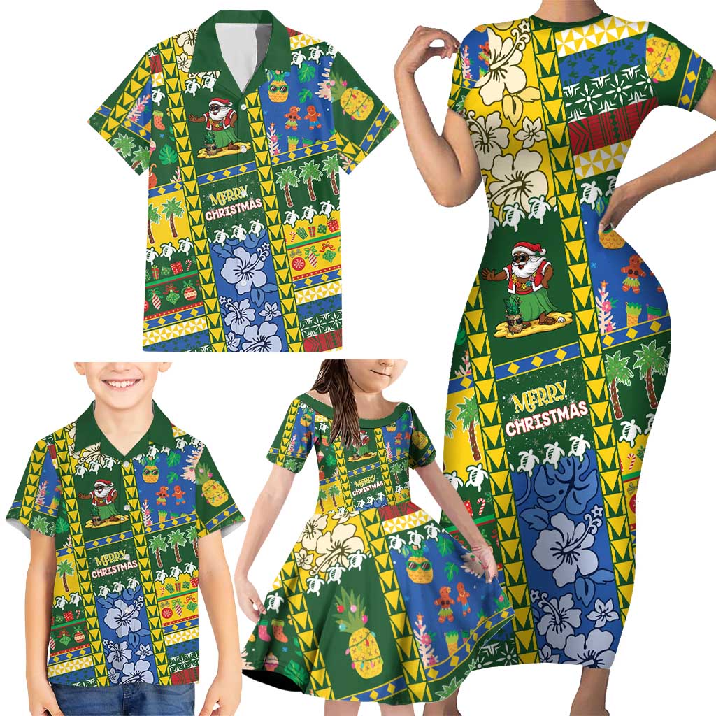 Solomon Islands Christmas Family Matching Short Sleeve Bodycon Dress and Hawaiian Shirt Festive Beach Vibes LT05 - Polynesian Pride