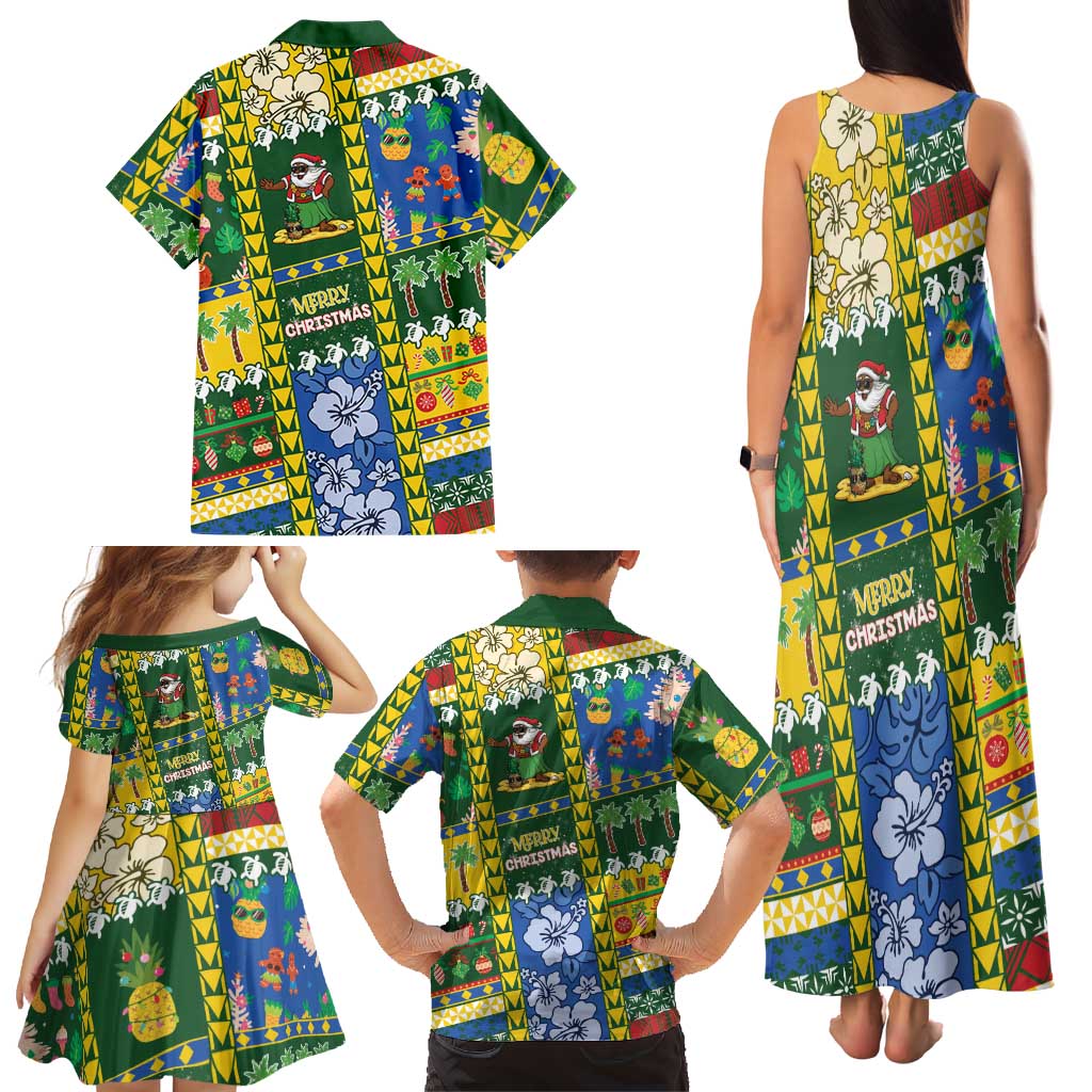 Solomon Islands Christmas Family Matching Tank Maxi Dress and Hawaiian Shirt Festive Beach Vibes LT05 - Polynesian Pride