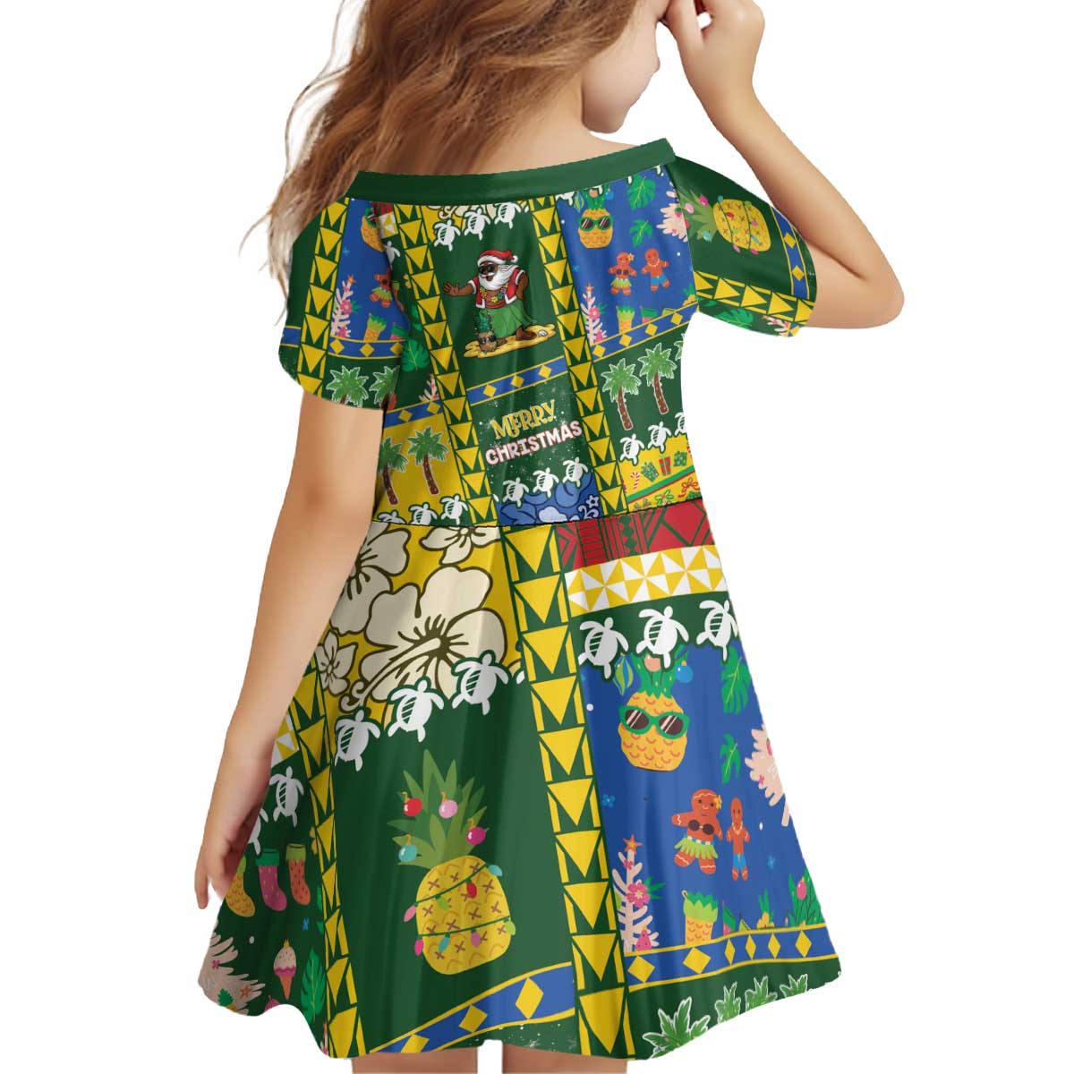 Solomon Islands Christmas Kid Short Sleeve Dress Festive Beach Vibes - Polynesian Pride