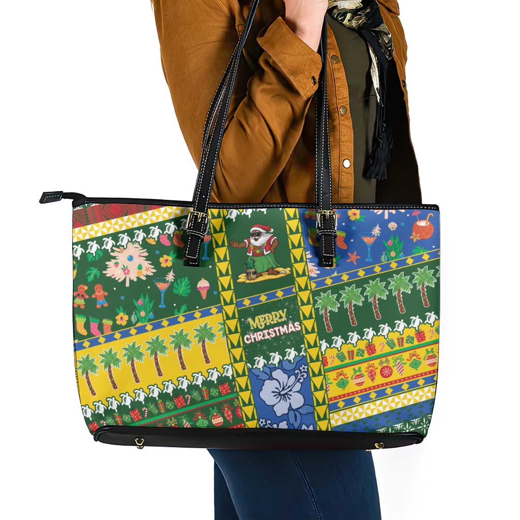 Solomon Islands Christmas Leather Tote Bag Festive Beach Vibes - Polynesian Pride