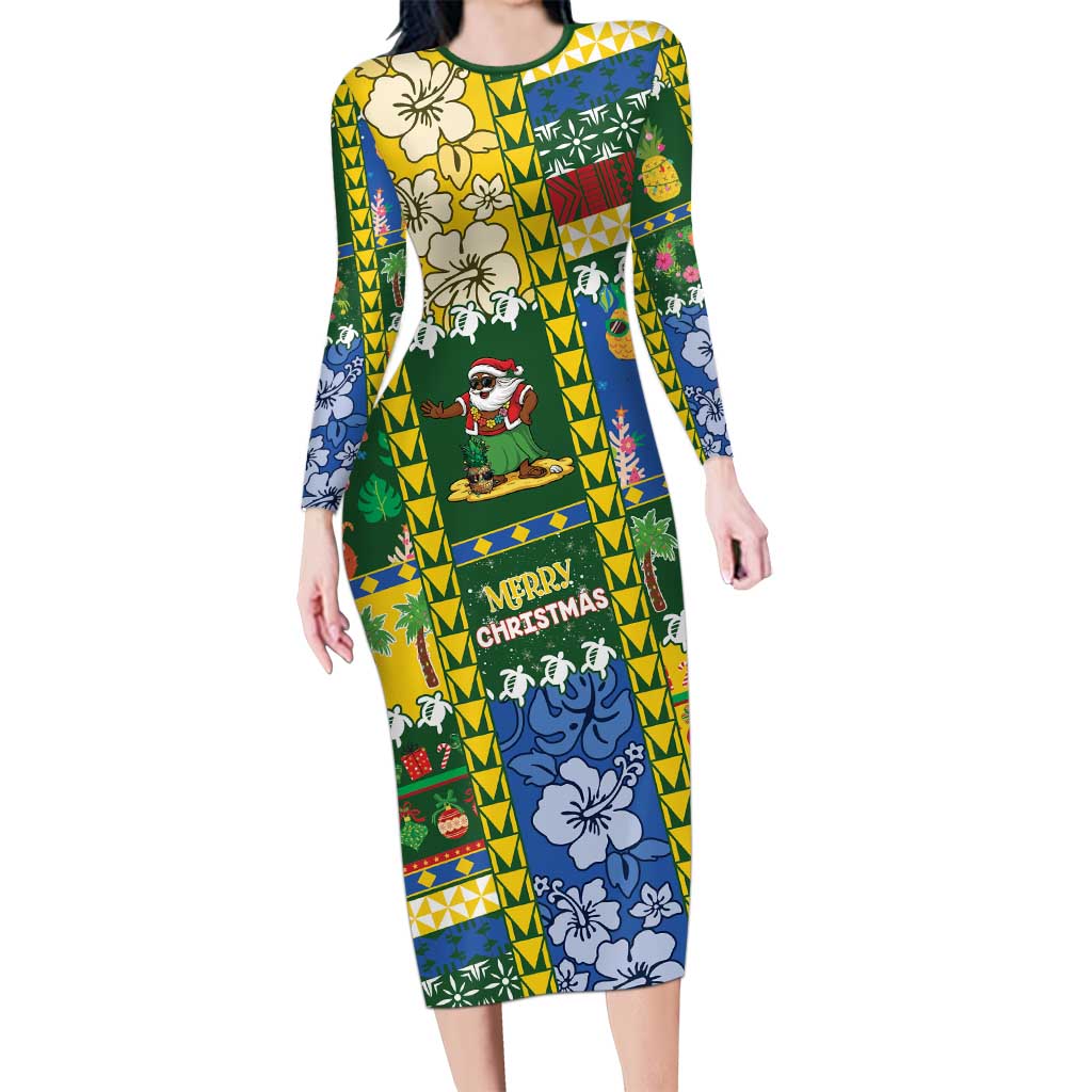 Solomon Islands Christmas Long Sleeve Bodycon Dress Festive Beach Vibes - Polynesian Pride