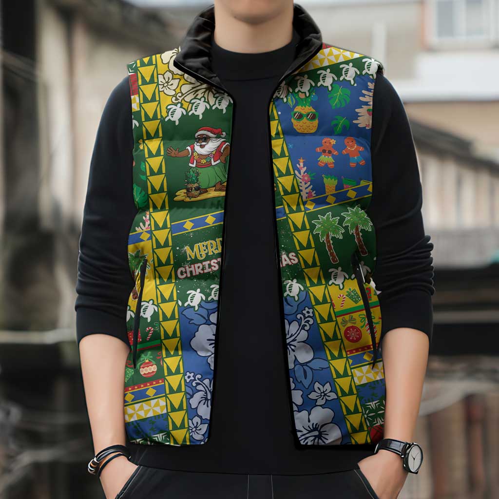 Solomon Islands Christmas Sleeveless Puffer Jacket Festive Beach Vibes - Polynesian Pride