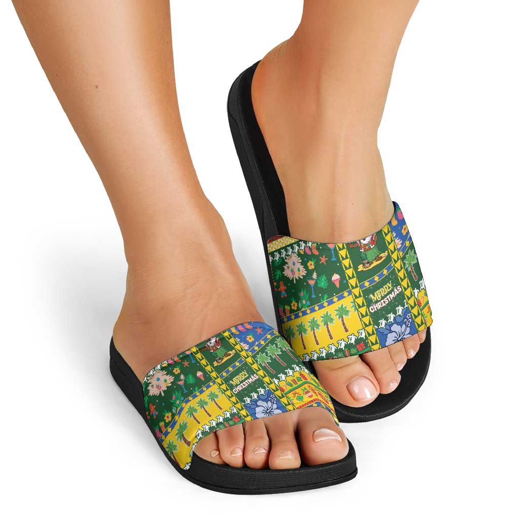 Solomon Islands Christmas Slide Sandals Festive Beach Vibes - Polynesian Pride