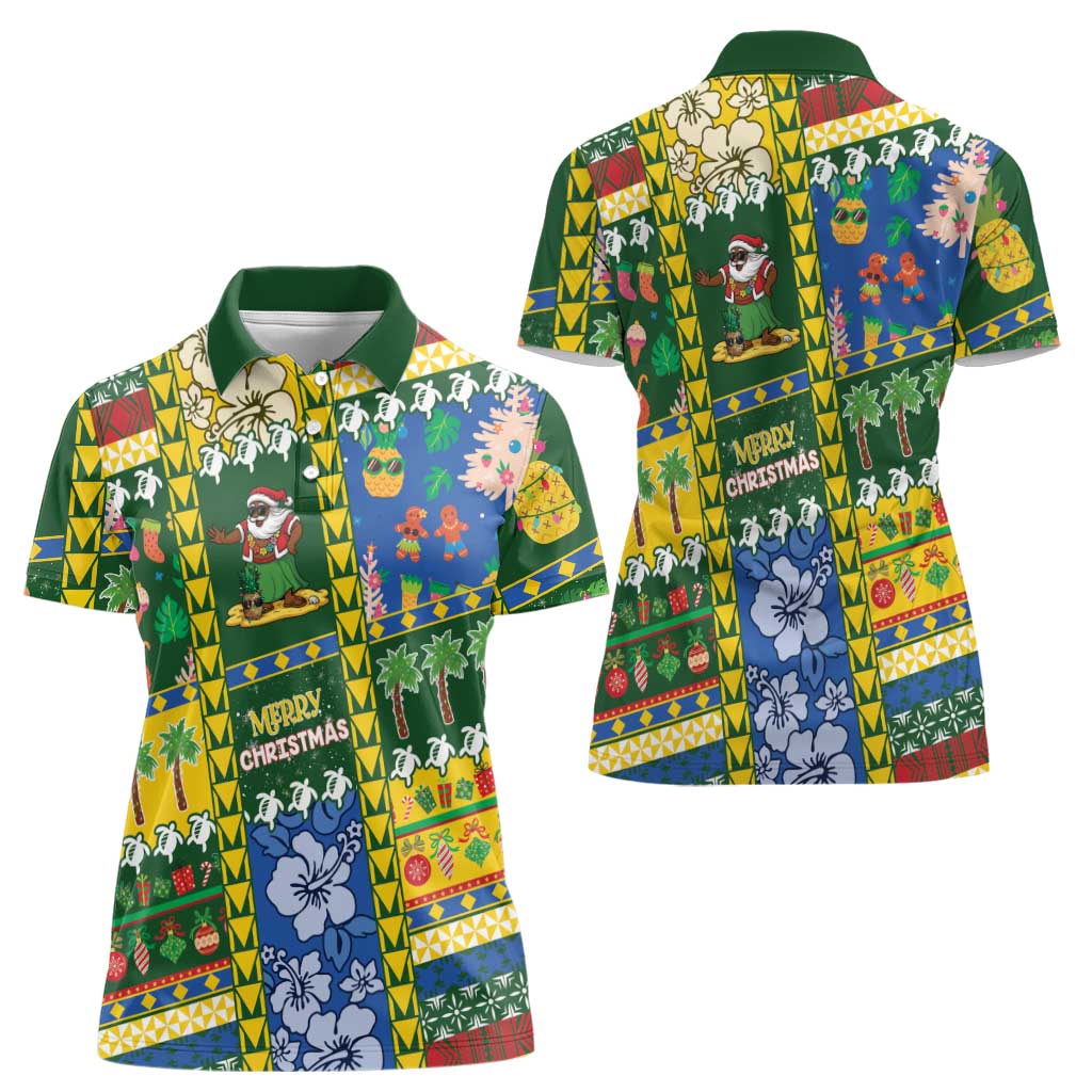 Solomon Islands Christmas Women Polo Shirt Festive Beach Vibes - Polynesian Pride