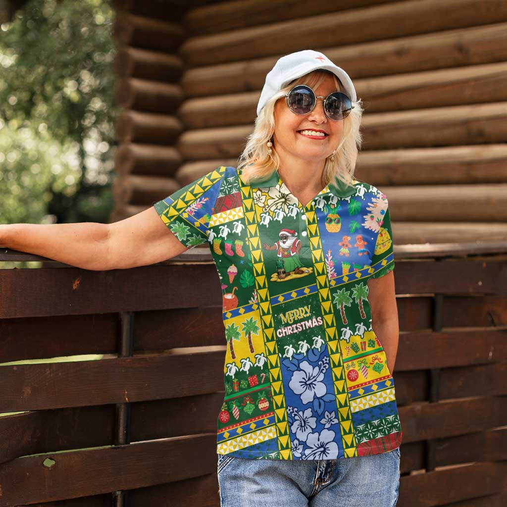 Solomon Islands Christmas Women Polo Shirt Festive Beach Vibes - Polynesian Pride