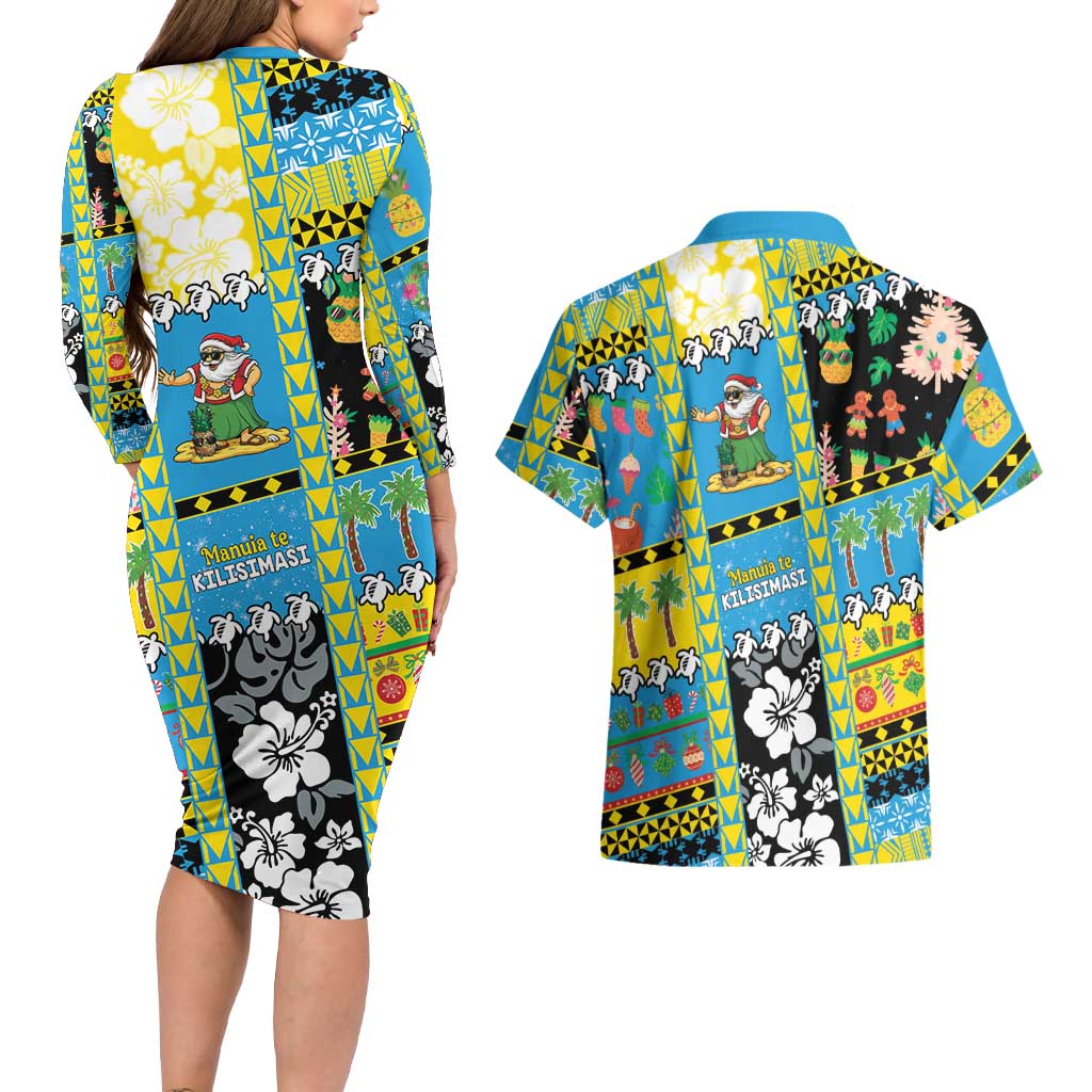 Tuvalu Christmas Couples Matching Long Sleeve Bodycon Dress and Hawaiian Shirt Festive Beach Vibes - Polynesian Pride