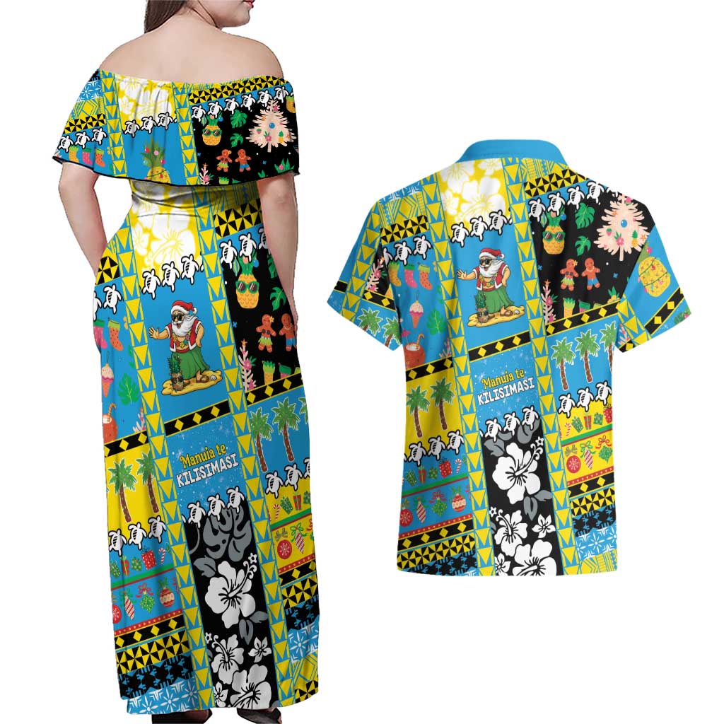 Tuvalu Christmas Couples Matching Off Shoulder Maxi Dress and Hawaiian Shirt Festive Beach Vibes - Polynesian Pride