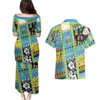 Tuvalu Christmas Couples Matching Puletasi and Hawaiian Shirt Festive Beach Vibes - Polynesian Pride