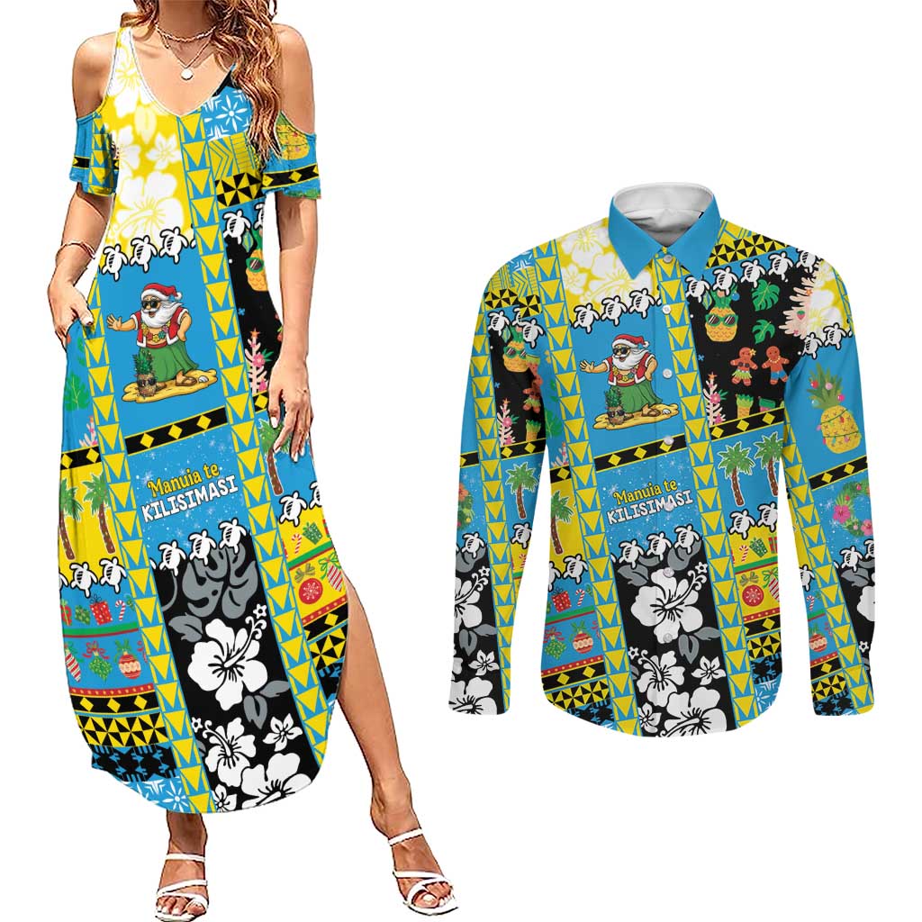 Tuvalu Christmas Couples Matching Summer Maxi Dress and Long Sleeve Button Shirt Festive Beach Vibes - Polynesian Pride