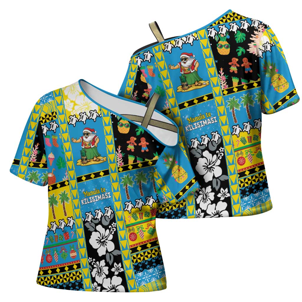 Tuvalu Christmas Cross Shoulder Shirt Festive Beach Vibes - Polynesian Pride
