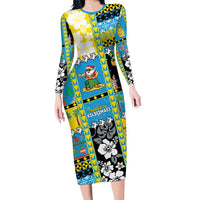 Tuvalu Christmas Family Matching Long Sleeve Bodycon Dress and Hawaiian Shirt Festive Beach Vibes LT05 Mom's Dress Blue - Polynesian Pride