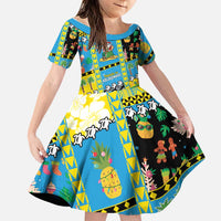 Tuvalu Christmas Family Matching Off The Shoulder Long Sleeve Dress and Hawaiian Shirt Festive Beach Vibes LT05 Daughter's Dress Blue - Polynesian Pride