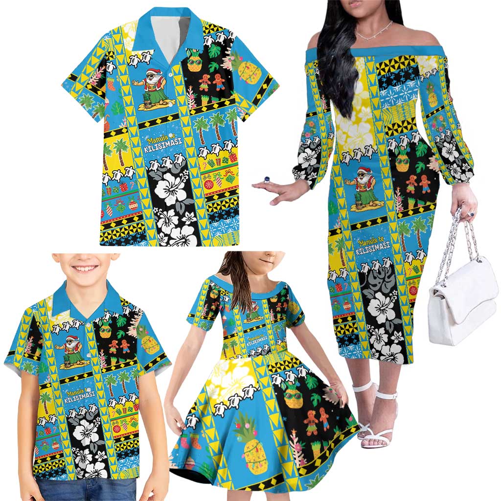 Tuvalu Christmas Family Matching Off The Shoulder Long Sleeve Dress and Hawaiian Shirt Festive Beach Vibes - Polynesian Pride