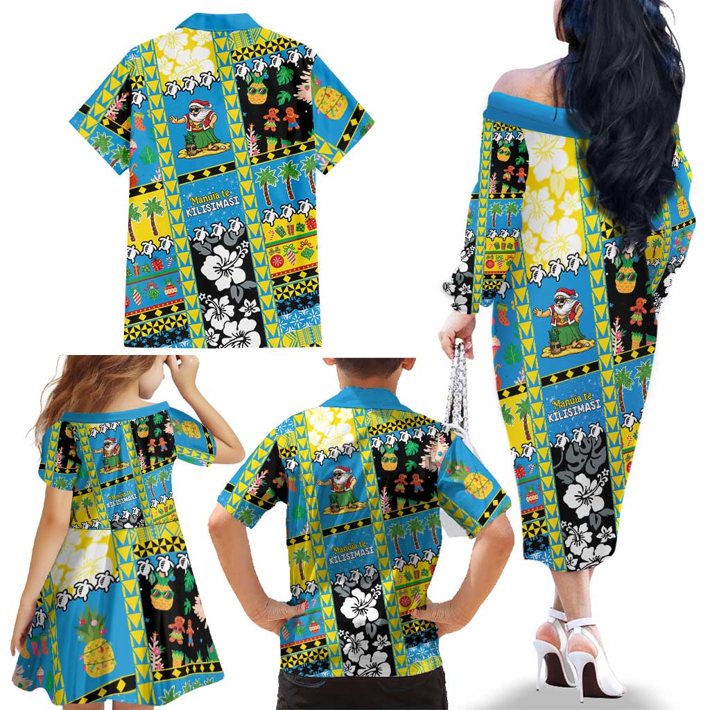 Tuvalu Christmas Family Matching Off The Shoulder Long Sleeve Dress and Hawaiian Shirt Festive Beach Vibes LT05 - Polynesian Pride