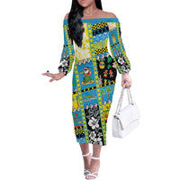Tuvalu Christmas Family Matching Off The Shoulder Long Sleeve Dress and Hawaiian Shirt Festive Beach Vibes LT05 Mom's Dress Blue - Polynesian Pride