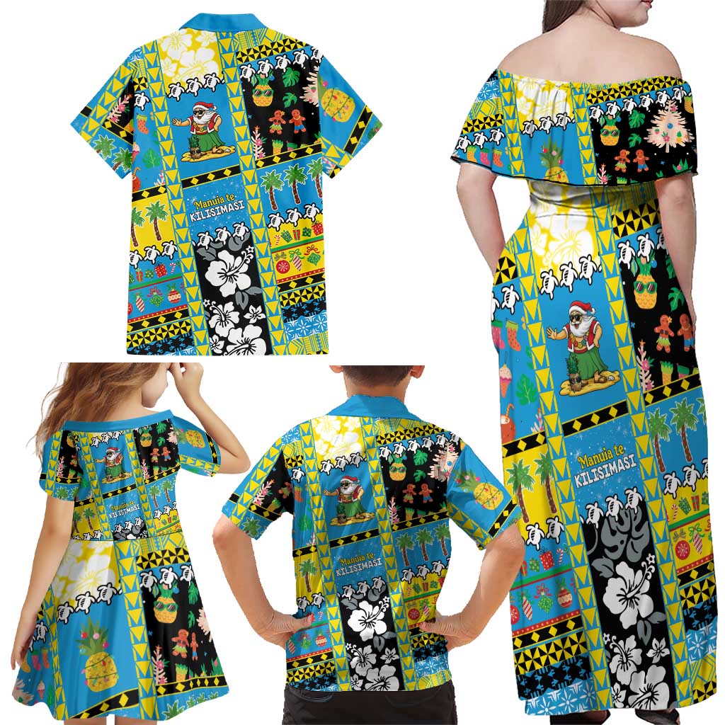 Tuvalu Christmas Family Matching Off Shoulder Maxi Dress and Hawaiian Shirt Festive Beach Vibes - Polynesian Pride