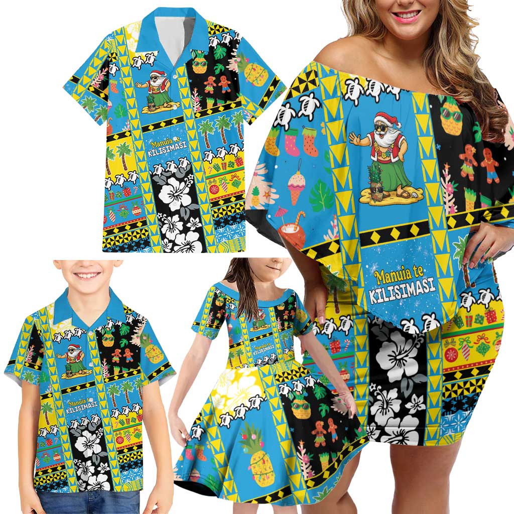 Tuvalu Christmas Family Matching Off Shoulder Short Dress and Hawaiian Shirt Festive Beach Vibes - Polynesian Pride