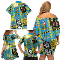 Tuvalu Christmas Family Matching Off Shoulder Short Dress and Hawaiian Shirt Festive Beach Vibes - Polynesian Pride