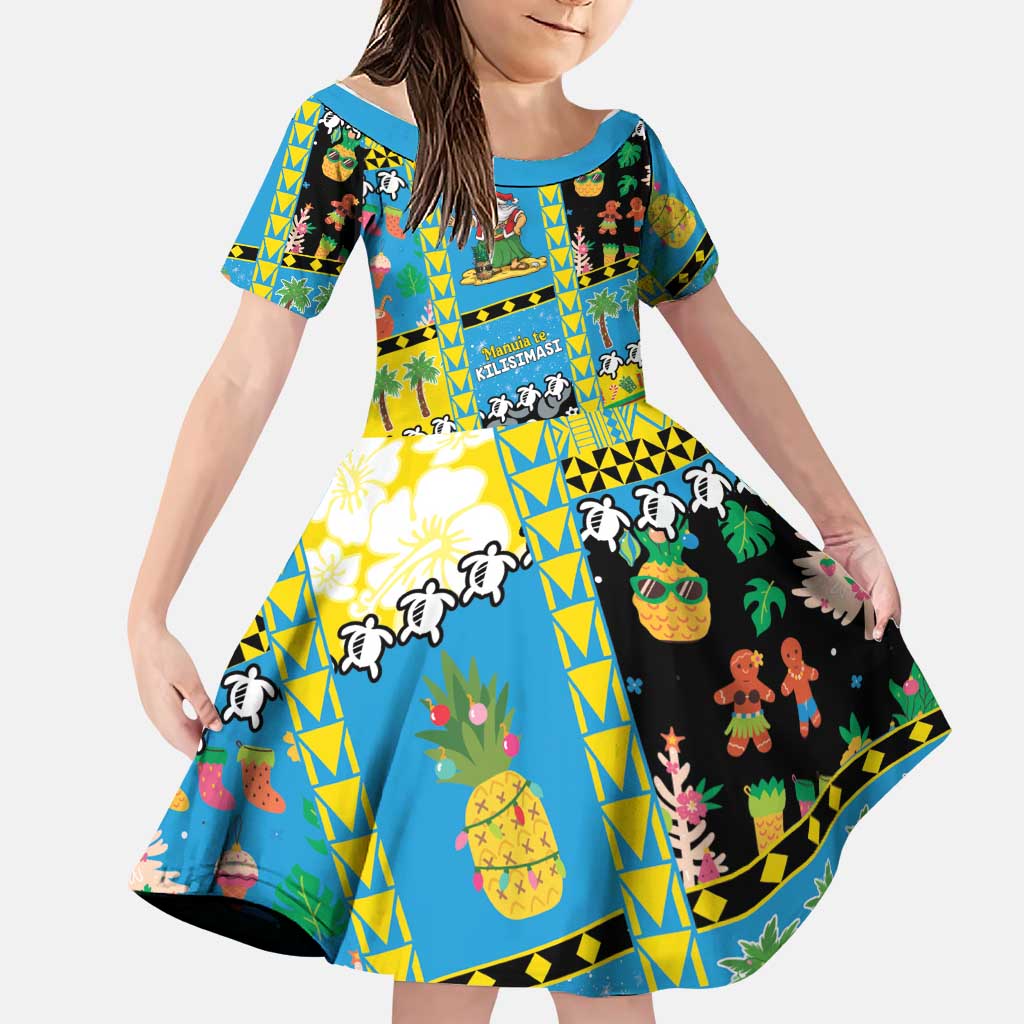 Tuvalu Christmas Family Matching Short Sleeve Bodycon Dress and Hawaiian Shirt Festive Beach Vibes LT05 Daughter's Dress Blue - Polynesian Pride