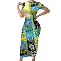 Tuvalu Christmas Family Matching Short Sleeve Bodycon Dress and Hawaiian Shirt Festive Beach Vibes LT05 Mom's Dress Blue - Polynesian Pride