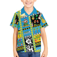 Tuvalu Christmas Family Matching Short Sleeve Bodycon Dress and Hawaiian Shirt Festive Beach Vibes LT05 Son's Shirt Blue - Polynesian Pride