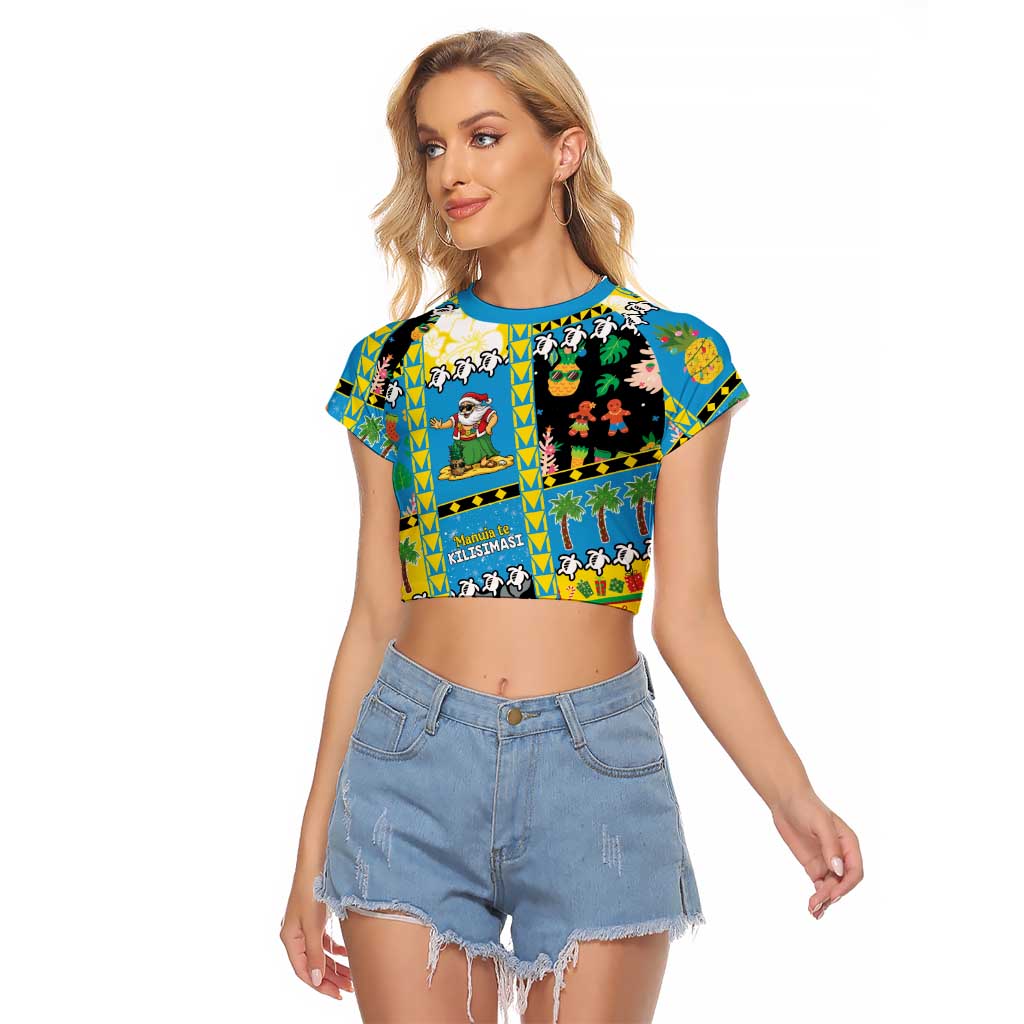Tuvalu Christmas Raglan Cropped T Shirt Festive Beach Vibes - Polynesian Pride