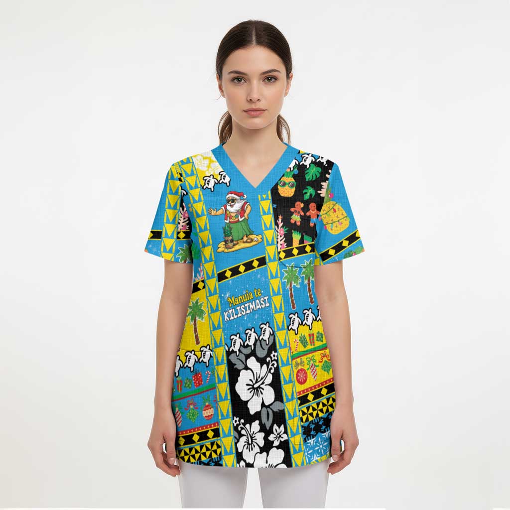 Tuvalu Christmas Scrub Top Festive Beach Vibes - Polynesian Pride