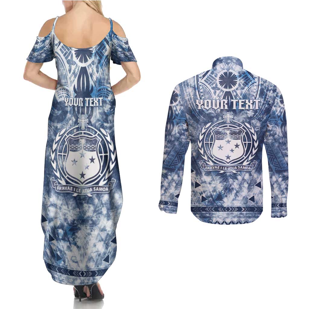 Samoa 685 Couples Matching Summer Maxi Dress and Long Sleeve Button Shirt Polynesian Pattern Tie Dye Style