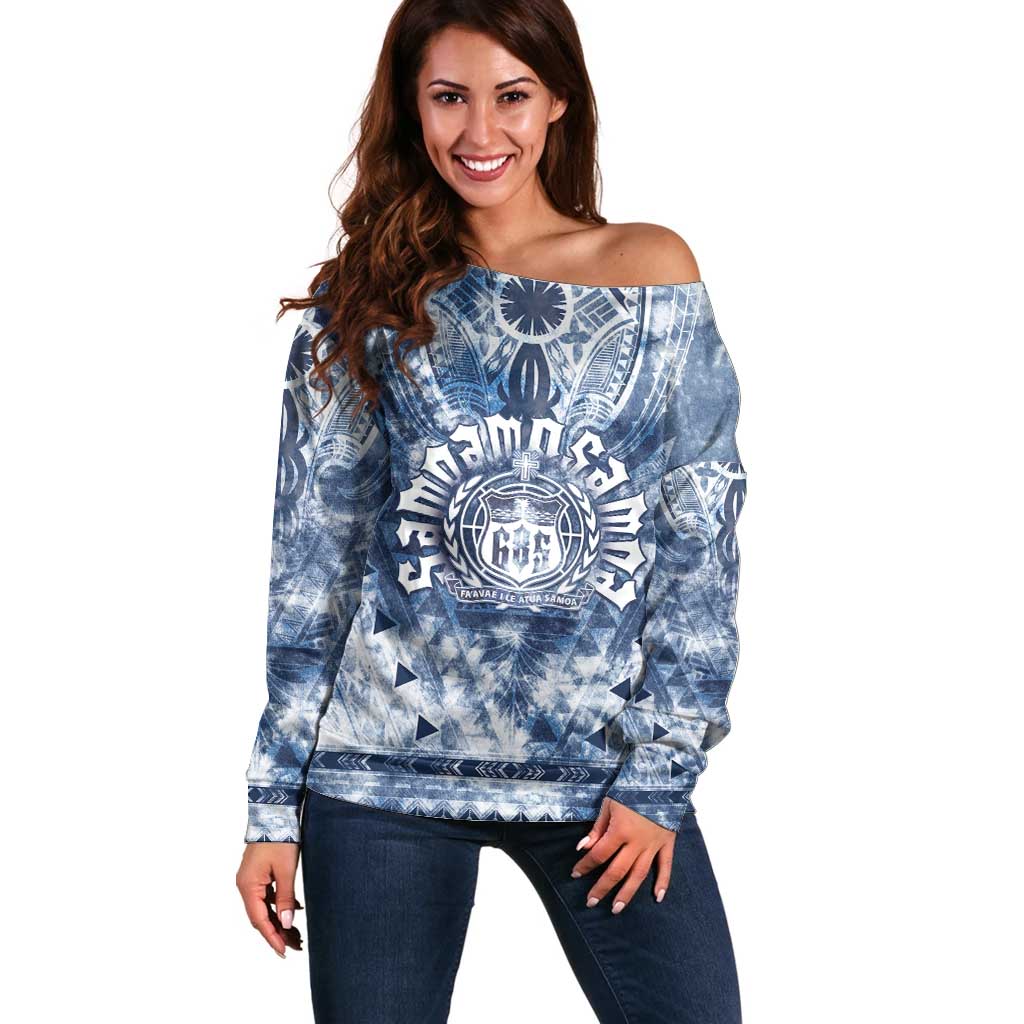 Samoa 685 Off Shoulder Sweater Polynesian Pattern Tie Dye Style