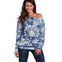 Samoa 685 Off Shoulder Sweater Polynesian Pattern Tie Dye Style