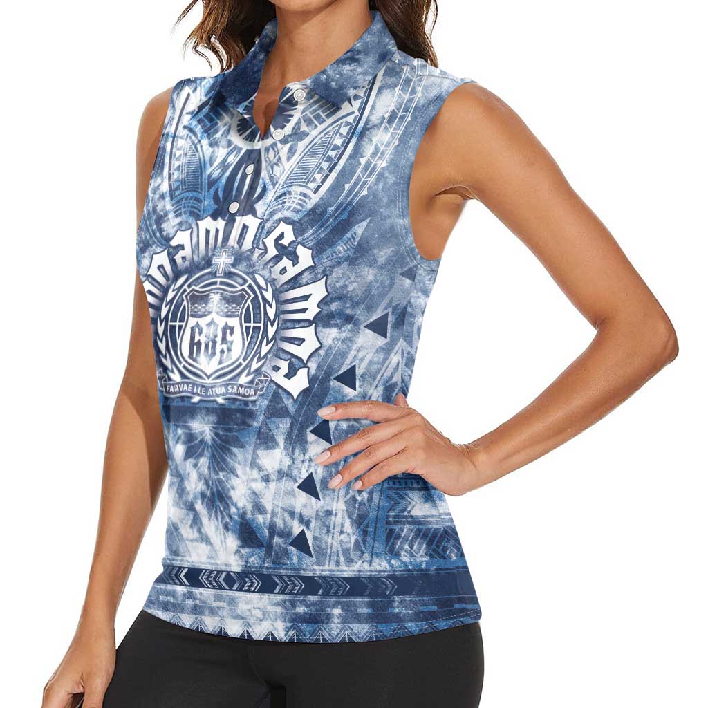 Samoa 685 Women Sleeveless Polo Shirt Polynesian Pattern Tie Dye Style