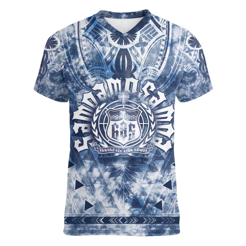 Samoa 685 Women V-Neck T-Shirt Polynesian Pattern Tie Dye Style