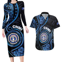Personalized Northern Mariana Islands Couples Matching Long Sleeve Bodycon Dress and Hawaiian Shirt Ocean Floral Pattern LT05 Black - Polynesian Pride