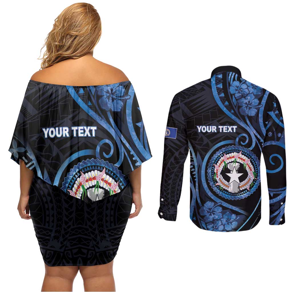 Personalized Northern Mariana Islands Couples Matching Off Shoulder Short Dress and Long Sleeve Button Shirt Ocean Floral Pattern LT05 - Polynesian Pride