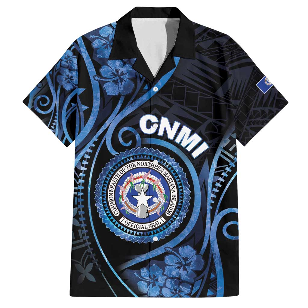 Personalized Northern Mariana Islands Family Matching Off Shoulder Short Dress and Hawaiian Shirt Ocean Floral Pattern LT05 Dad's Shirt - Short Sleeve Black - Polynesian Pride