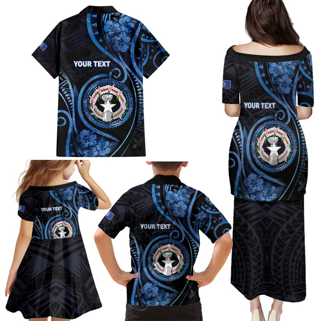 Personalized Northern Mariana Islands Family Matching Puletasi and Hawaiian Shirt Ocean Floral Pattern