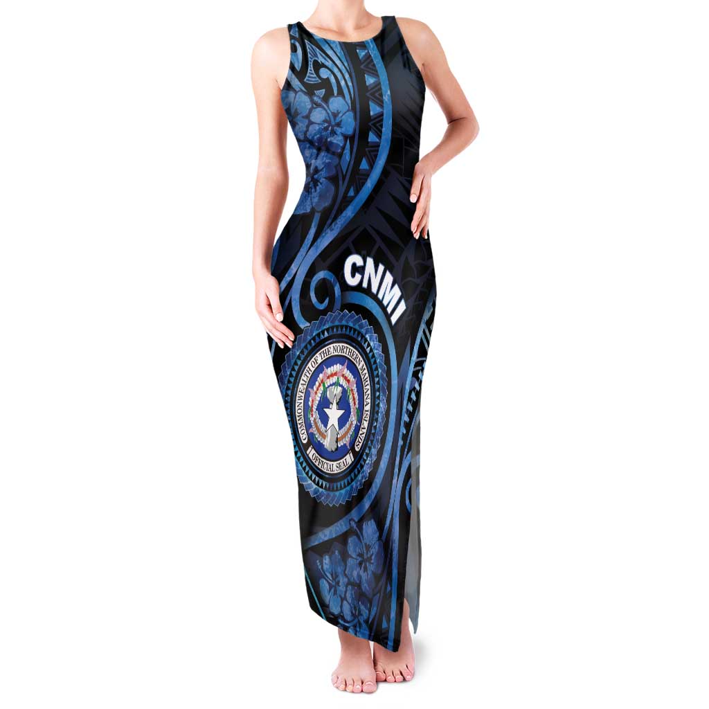 Personalized Northern Mariana Islands Family Matching Tank Maxi Dress and Hawaiian Shirt Ocean Floral Pattern
