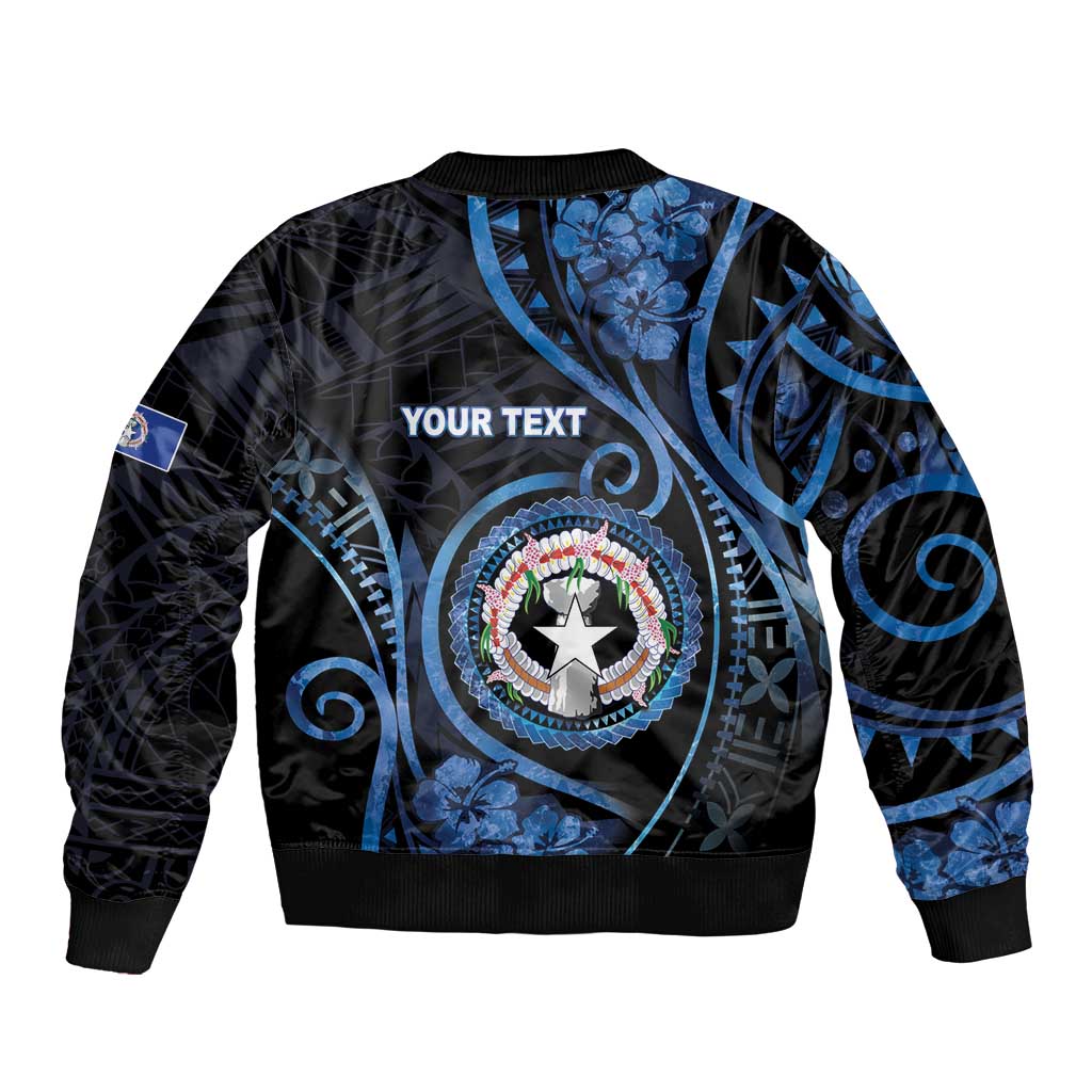 Personalized Northern Mariana Islands Sleeve Zip Bomber Jacket Ocean Floral Pattern