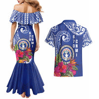 Hafa Adai Northern Mariana Islands Couples Matching Mermaid Dress and Hawaiian Shirt Polynesian Tribal Pattern