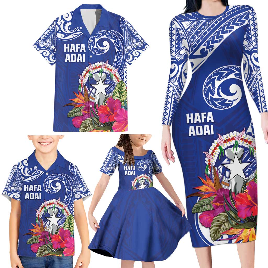 Hafa Adai Northern Mariana Islands Family Matching Long Sleeve Bodycon Dress and Hawaiian Shirt Polynesian Tribal Pattern LT05 - Polynesian Pride
