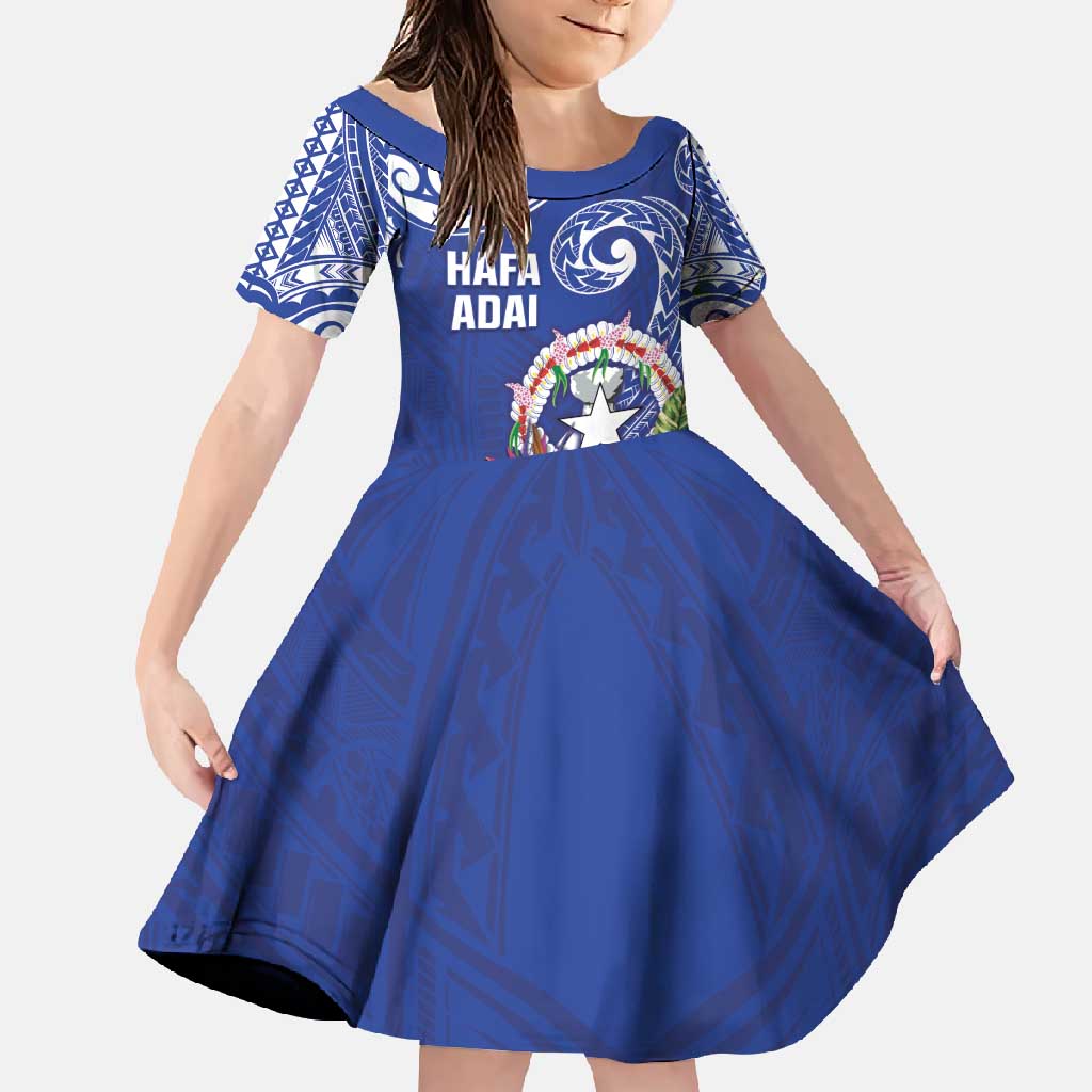 Hafa Adai Northern Mariana Islands Family Matching Mermaid Dress and Hawaiian Shirt Polynesian Tribal Pattern LT05 Daughter's Dress Blue - Polynesian Pride