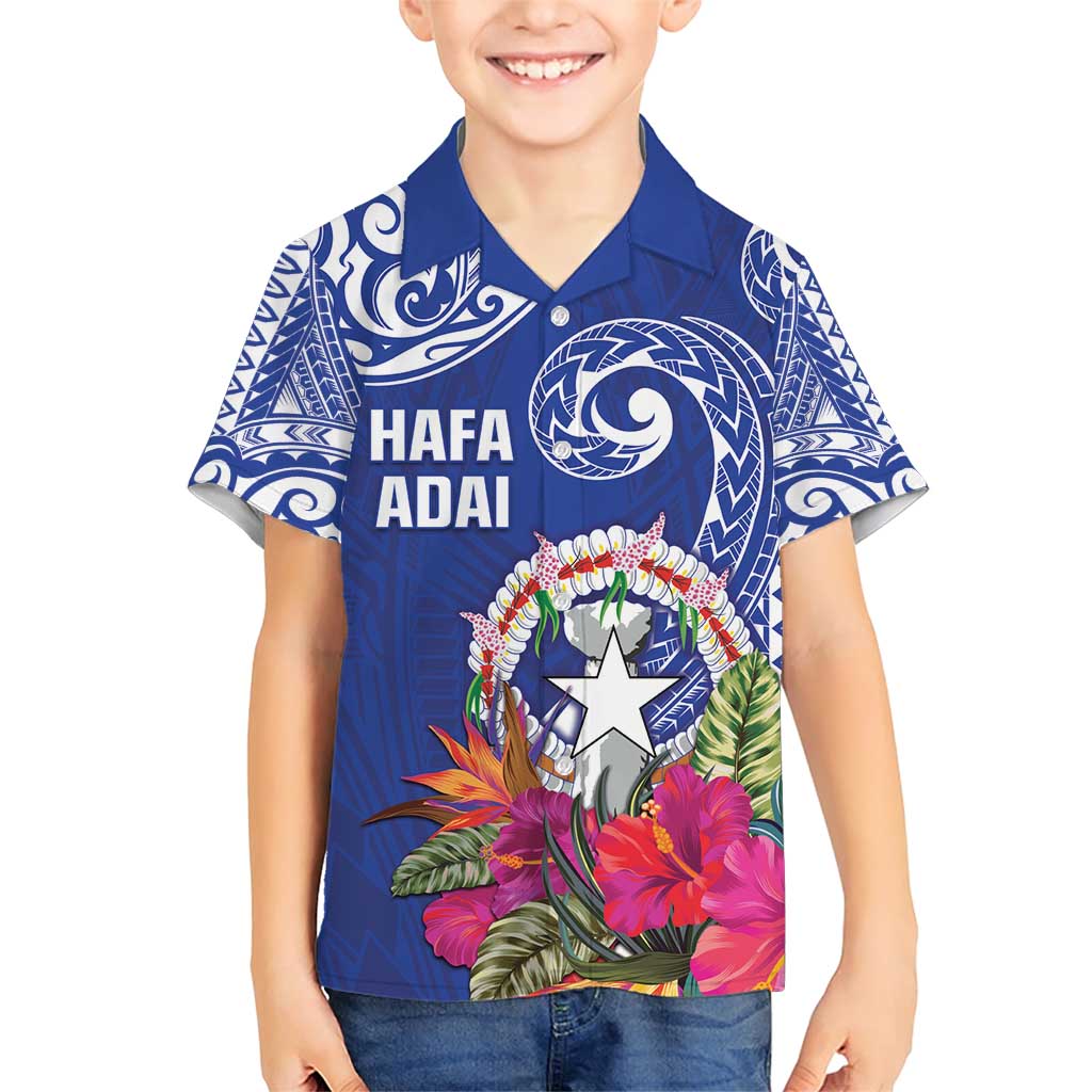 Hafa Adai Northern Mariana Islands Family Matching Short Sleeve Bodycon Dress and Hawaiian Shirt Polynesian Tribal Pattern LT05 Son's Shirt Blue - Polynesian Pride