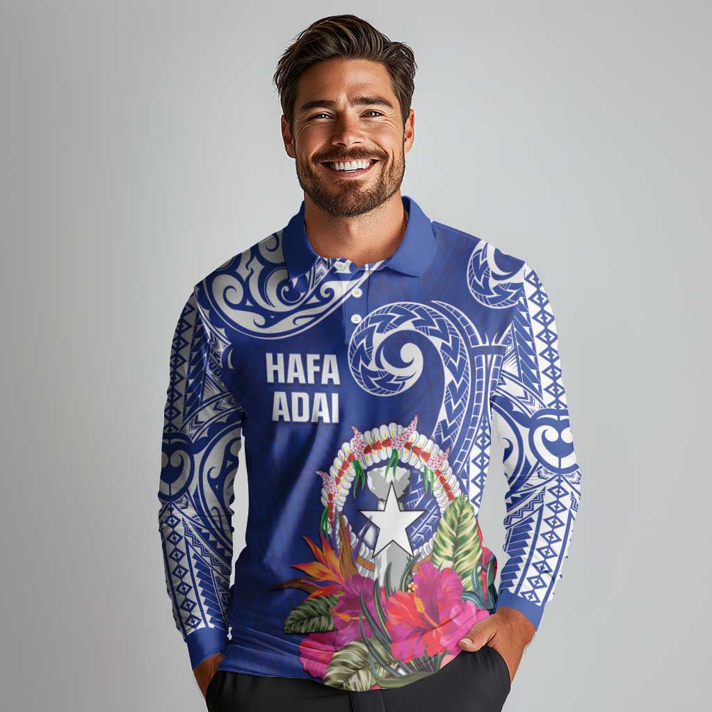 Hafa Adai Northern Mariana Islands Long Sleeve Polo Shirt Polynesian Tribal Pattern LT05 - Polynesian Pride