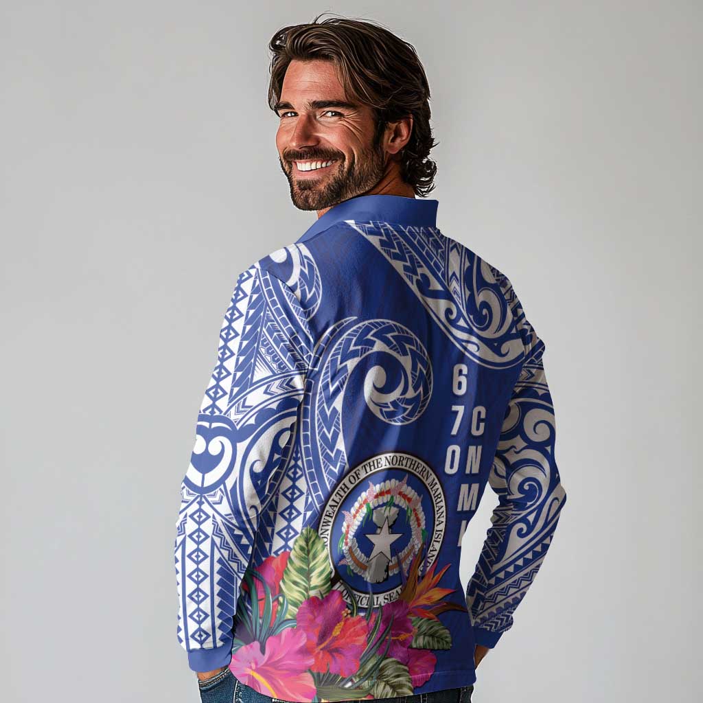 Hafa Adai Northern Mariana Islands Long Sleeve Polo Shirt Polynesian Tribal Pattern LT05 - Polynesian Pride
