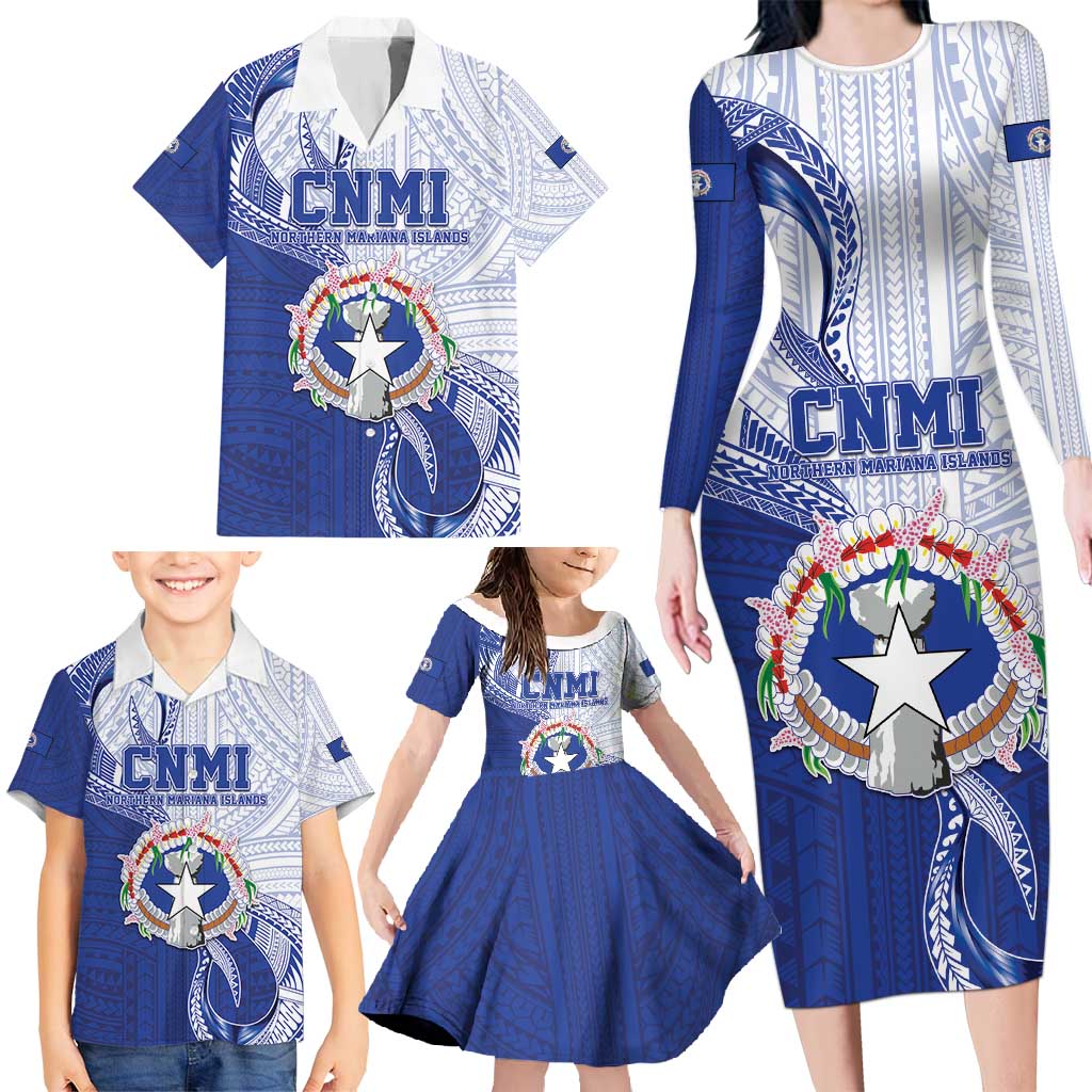 Personalized Northern Mariana Islands Family Matching Long Sleeve Bodycon Dress and Hawaiian Shirt CNMI Seal LT05 - Polynesian Pride