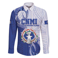 Personalized Northern Mariana Islands Family Matching Long Sleeve Bodycon Dress and Hawaiian Shirt CNMI Seal LT05 Dad's Shirt - Long Sleeve Blue - Polynesian Pride