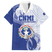 Personalized Northern Mariana Islands Family Matching Off The Shoulder Long Sleeve Dress and Hawaiian Shirt CNMI Seal LT05 Dad's Shirt - Short Sleeve Blue - Polynesian Pride