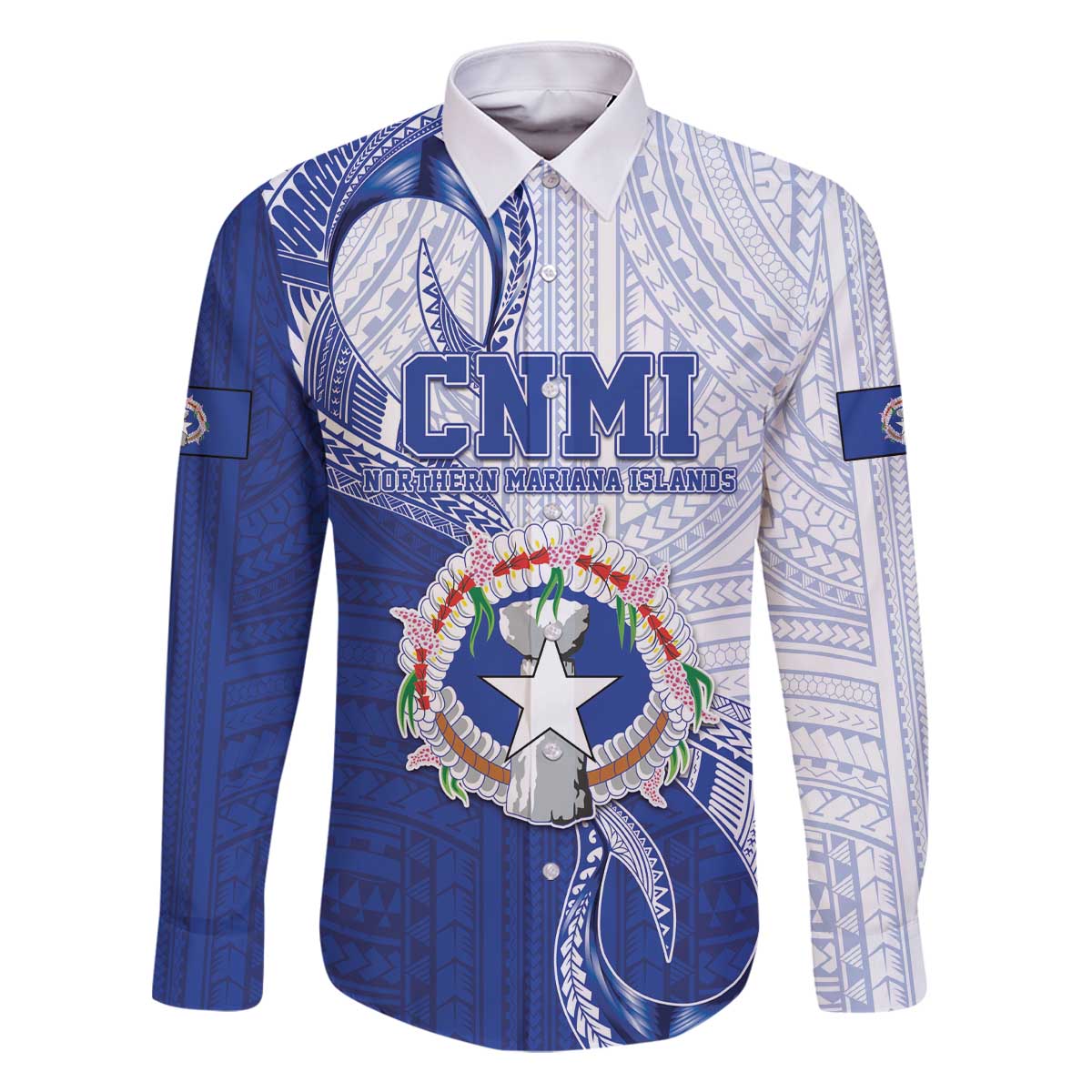 Personalized Northern Mariana Islands Family Matching Off The Shoulder Long Sleeve Dress and Hawaiian Shirt CNMI Seal LT05 Dad's Shirt - Long Sleeve Blue - Polynesian Pride