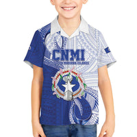 Personalized Northern Mariana Islands Family Matching Off The Shoulder Long Sleeve Dress and Hawaiian Shirt CNMI Seal LT05 Son's Shirt Blue - Polynesian Pride